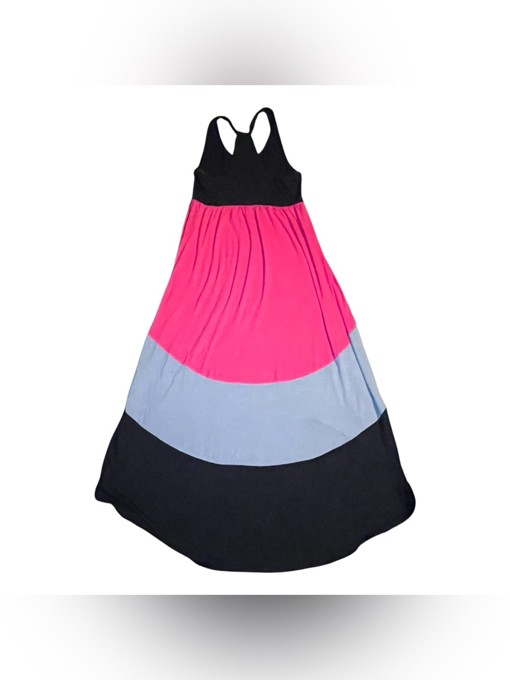 Mossimo Sleeveless Maxi Dress Black + Pink Striped Belted Hi-Lo Hem - LG - NWOT - Picture 3 of 6